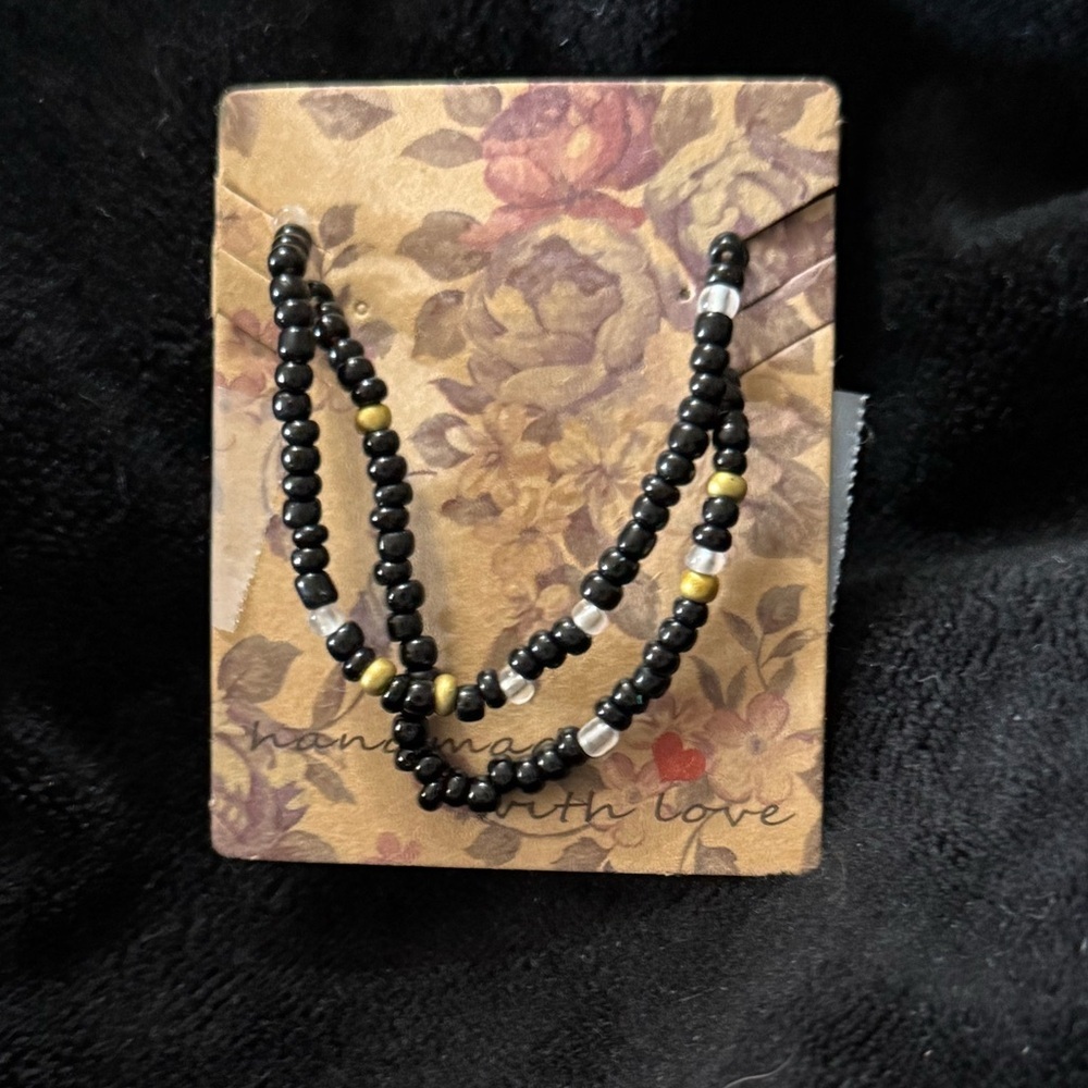 Black beaded men/boy‎ necklace